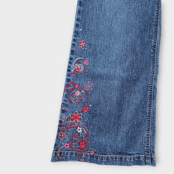 Bongo Jeans Jrs. 16.5 Blue Denim Bootcut Floral Embroidered Med-Wash VTG Y2K - Picture 4 of 7